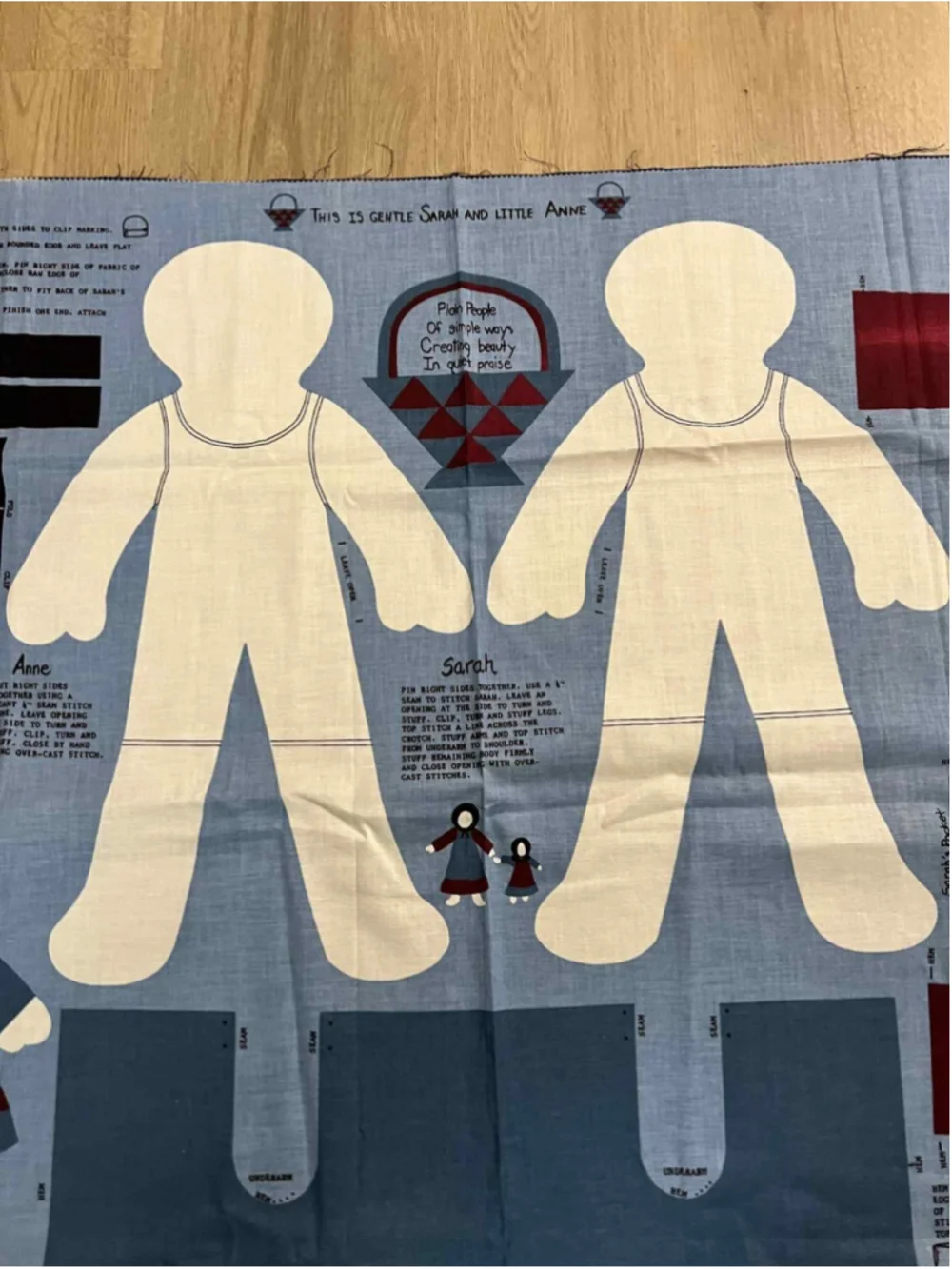 Vintage Gentle Sarah & Little Anne Doll Sewing Panel Amish Folk Art Cut & Sew
